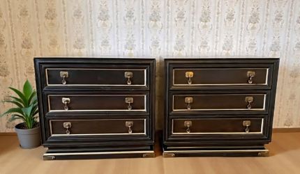 Pair of Vintage Nightstands American of Martinsville Bedside Tables Wood Chinese Chippendale Gentlemen's Furniture Cabinets