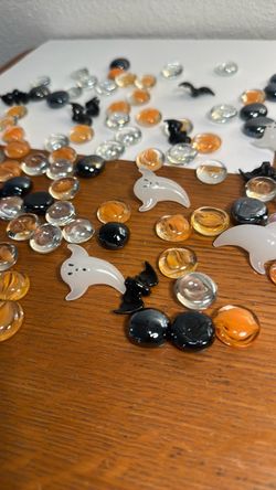 Halloween Glass Table Scatter with ghosts and bats