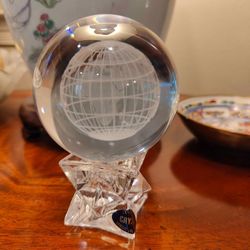 Etched 3 inch Globe Paperweight with Crystal Stand