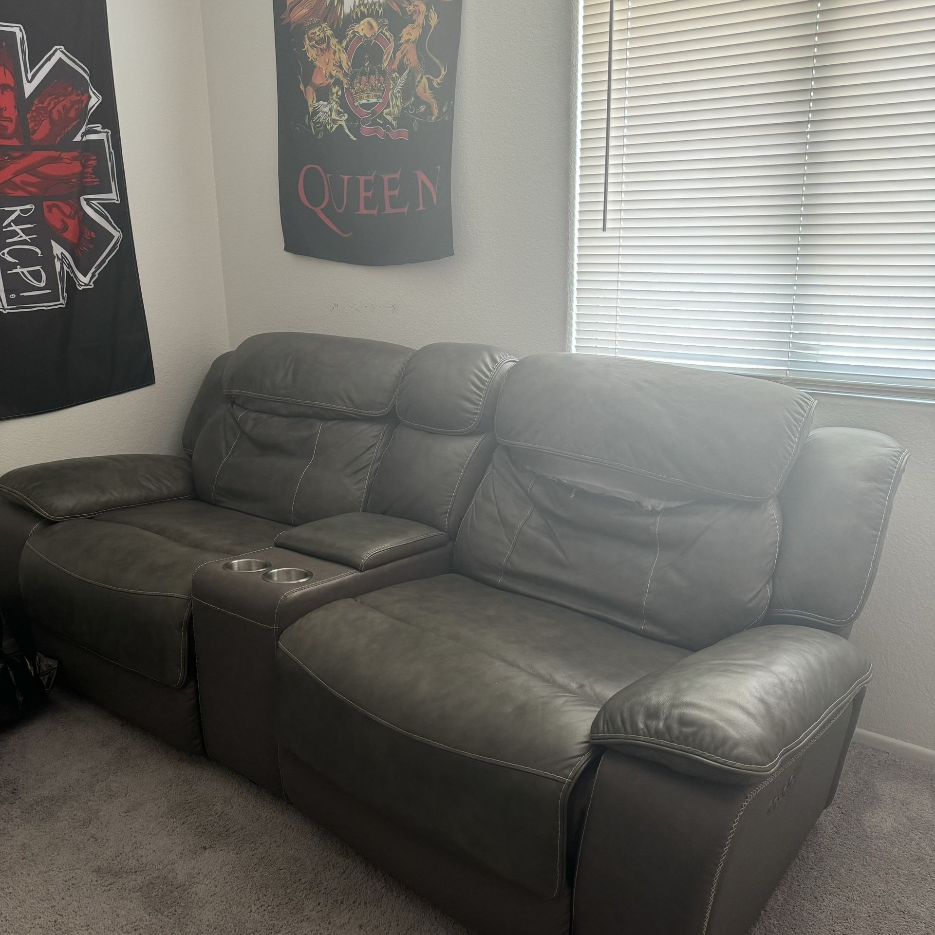 Grey Faux Leather Couch