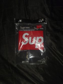 Supreme/Hanes Crew Socks, Black, Size 6-12