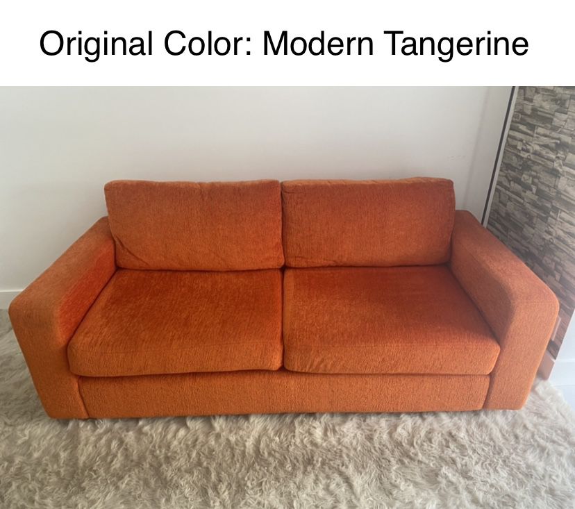 Contemporary Sofa originally orange, with Gray & Beige Covers Included. Very Comfortable and Great Condition!