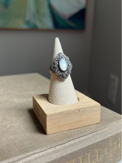 Vintage Sterling Silver 925 Opalite Filigree Art Deco Style Ring ( firm on price )