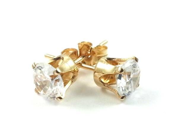 14K Gold Plated Round CZ Stud Earrings