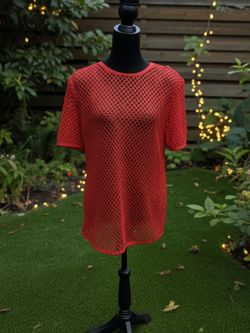Red Mesh Short Sleeve Top