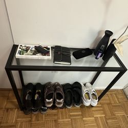 36” Glass Top Console Table (Black Metal)