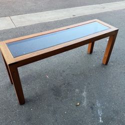 Vintage Solid Oak Console Table with Smoked Glass