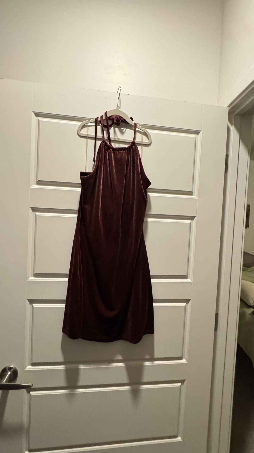Maroon Halter Velvet Mini Dress
