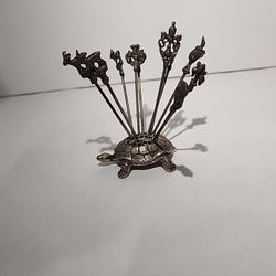 Vintage 10 Cocktail Skewers On Turtle 