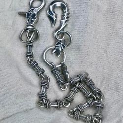 Bill Wall Leather BWL Sterling Silver Skull Hooks Chain Wallet Accessory Custom