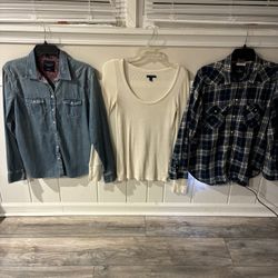 American Eagle Shirts, AE Denim Long Sleeve Shirt, American Eagle Plaid Shirt, AE Waffle Long Sleeve Top
