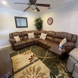 Brown Leather Couch - L Shape Reclinable 
