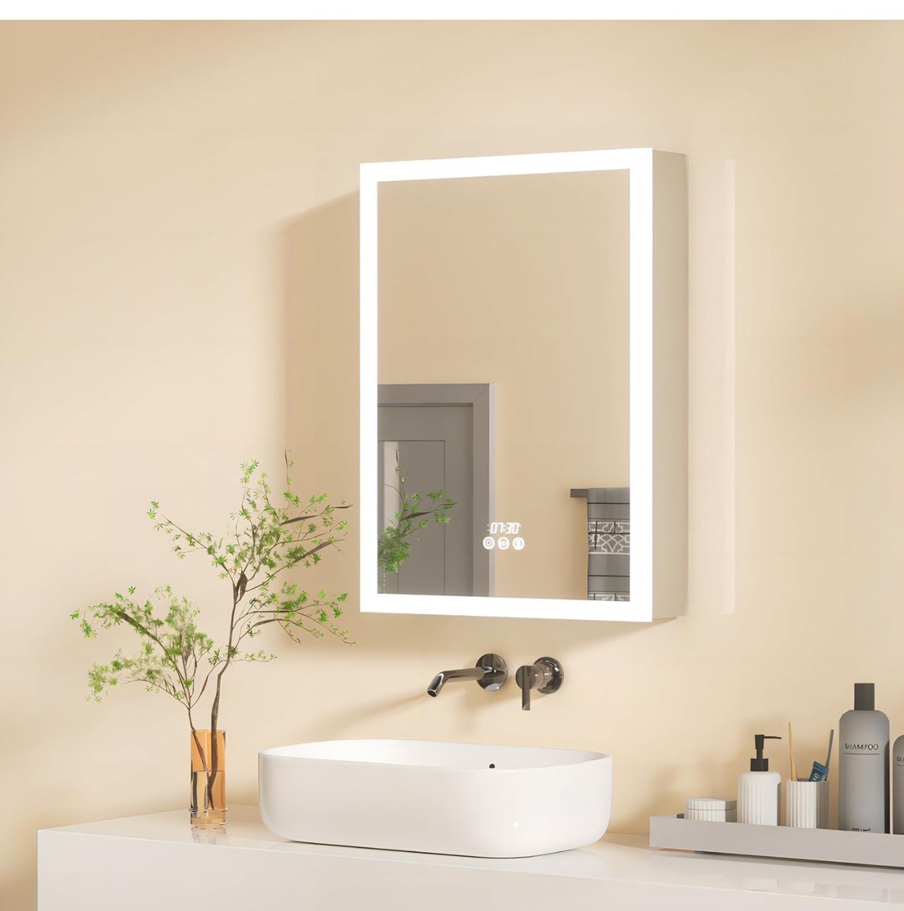 Mirrored Medicine Cabinet with Lights: 20 x 28 inch Surface LED Bathroom Cabinet with 3 Colors Anti-Fog - Adjustable Lighted Wall Storage Cabinet with