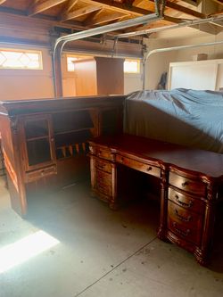 Ornate Desk with Hutch and File Cabinet
