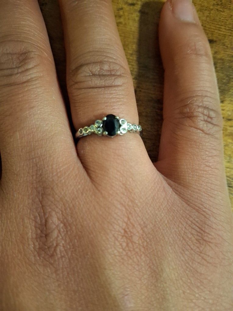 10 Karat White Gold Sapphire And Diamond Ring