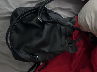 Black Faux Leather Drawstring Backpack