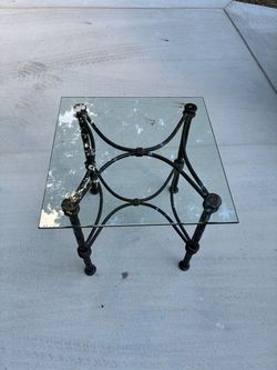 Vintage Mid century Brutalist Giacometti Inspired Square Metal Coffee Table with glass top