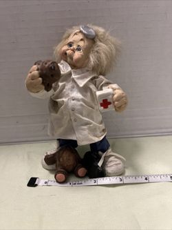 Vintage Doctor Butcher Veterinarian Figurine Holding Bears Head in hand 6 inch