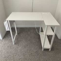 BRAND NEW White, L-Shaped Office Desk with Power Outlets - Already Assembled!
