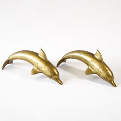 8.5"x2.5" Pair of Bronze Metal Dolphin Fish Sculpture Statue Figurine Art Decor