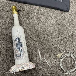 Handcrafted Wine Bottle Lamp With Shells & Seahorse