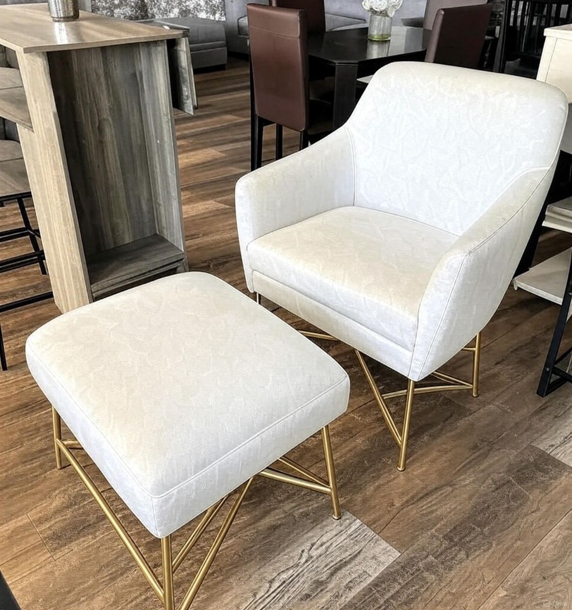 New White Sturdy Accent Lounge Club Office Chair with Ottoman