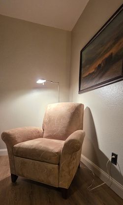 Comfortable And Elegant Tan Upholstered Reclining Armchairs 