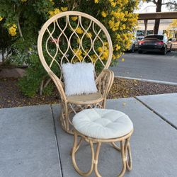 Boho Chic Rattan Peacock Chair And Ottoman Can Deliver For $10 )