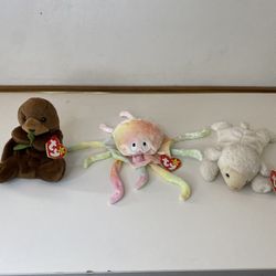 Set of 3 Ty Original Beanie Babies – Goochy, Seaweed & Fleece – Pre-Owned