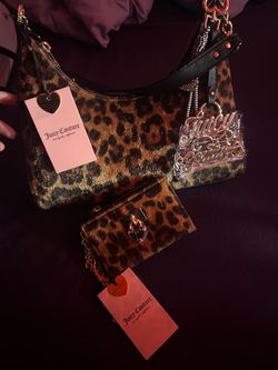 Juicy couture leopard print fax fur shoulder bag and wallet combo