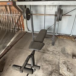 Weightlifting Bench With 3 Bars And Weights