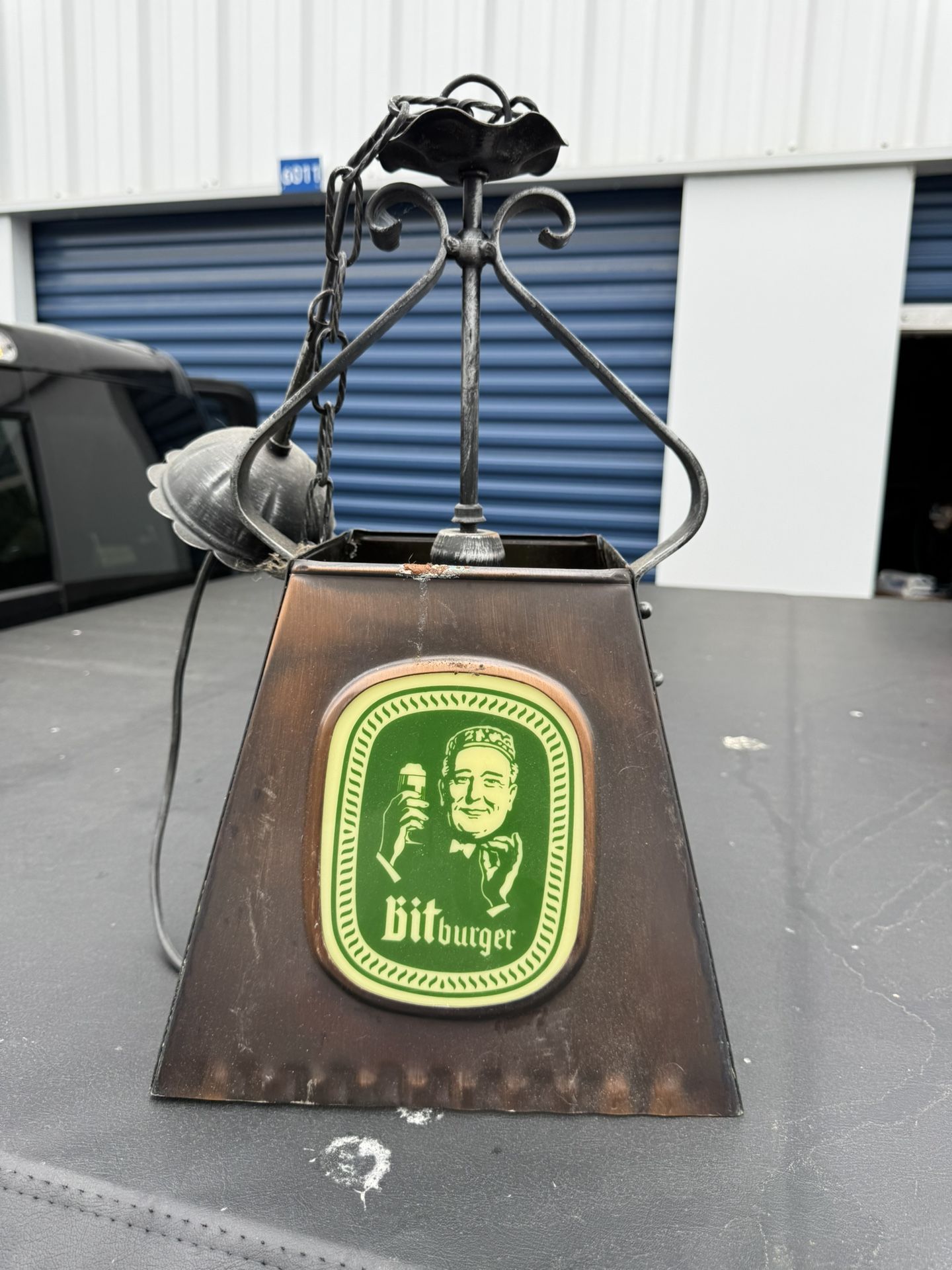 This is a Bitburger beer lamp, likely from the 1970s or 1980s