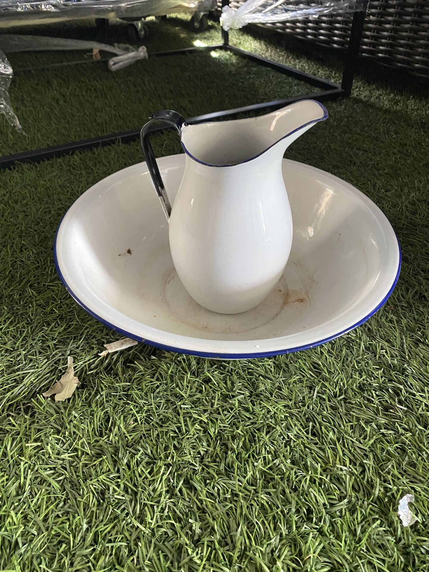 Vintage Enameled Pitcher And Basin Set