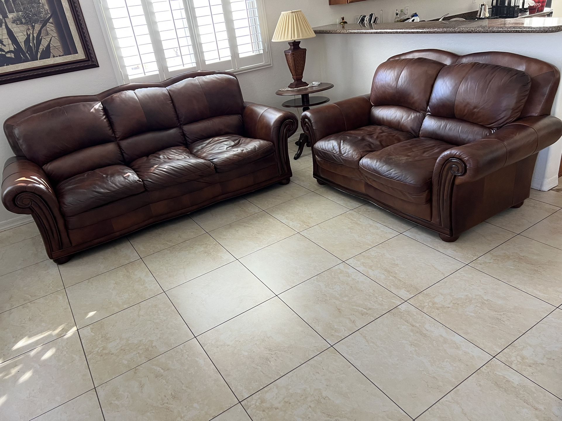 Brown Leather Sofa And Love Seat 