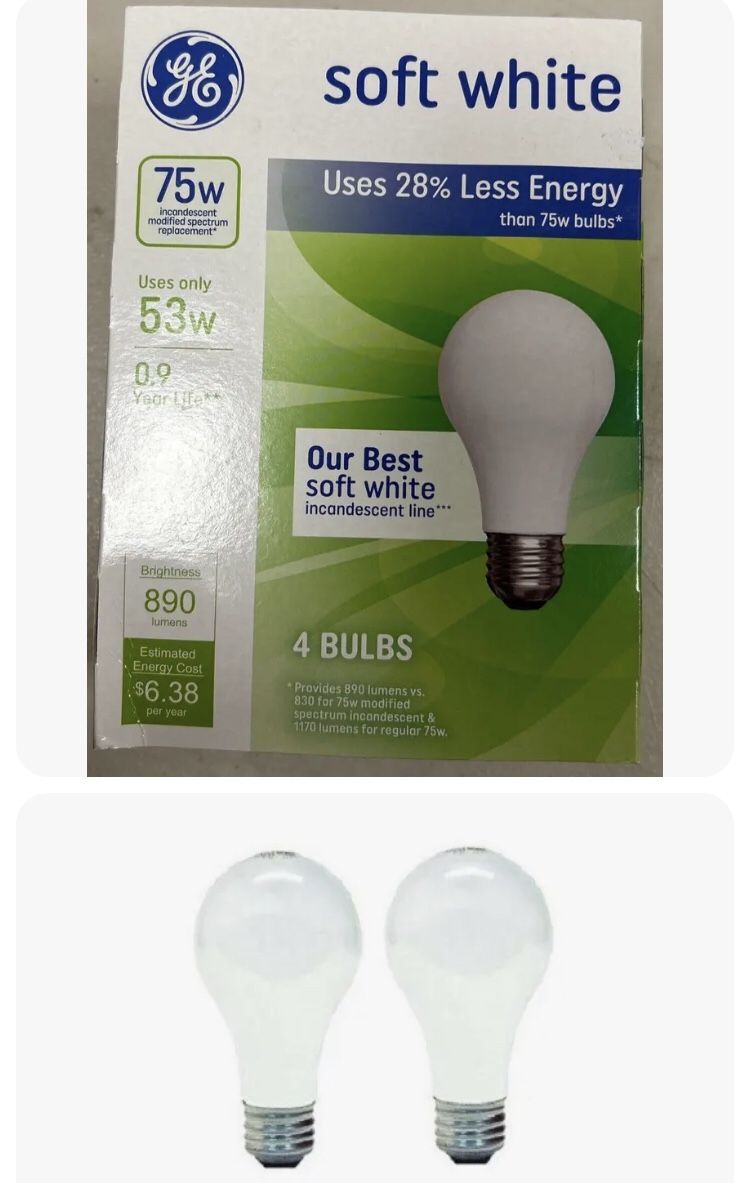4- NEW GE 41030 75-Watt Incandescent Dimmable A19 Basic Light Bulbs