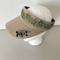 Vtg 1990s Disneyland Resort Adjustable Sun Visor - Tan & Green with Mickey Holding Surfboard 