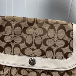 Taupe Coach Purse White Trim Leather 20.00