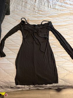 Black Long Sleeve Ribbed Mini Dress