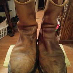 VIBRAM{wolverine}brown leather laceless steel toe boots