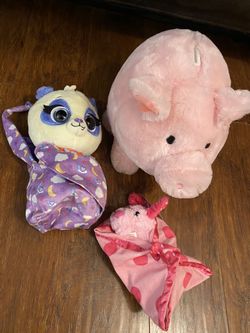Girl Stuffies with Stuffed piggy bank