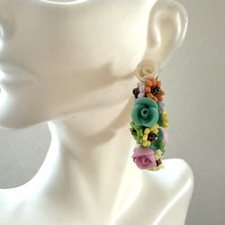 Handmade Polymer Clay Floral Hoop Earrings Cottagecore Botanical Flower Hoops