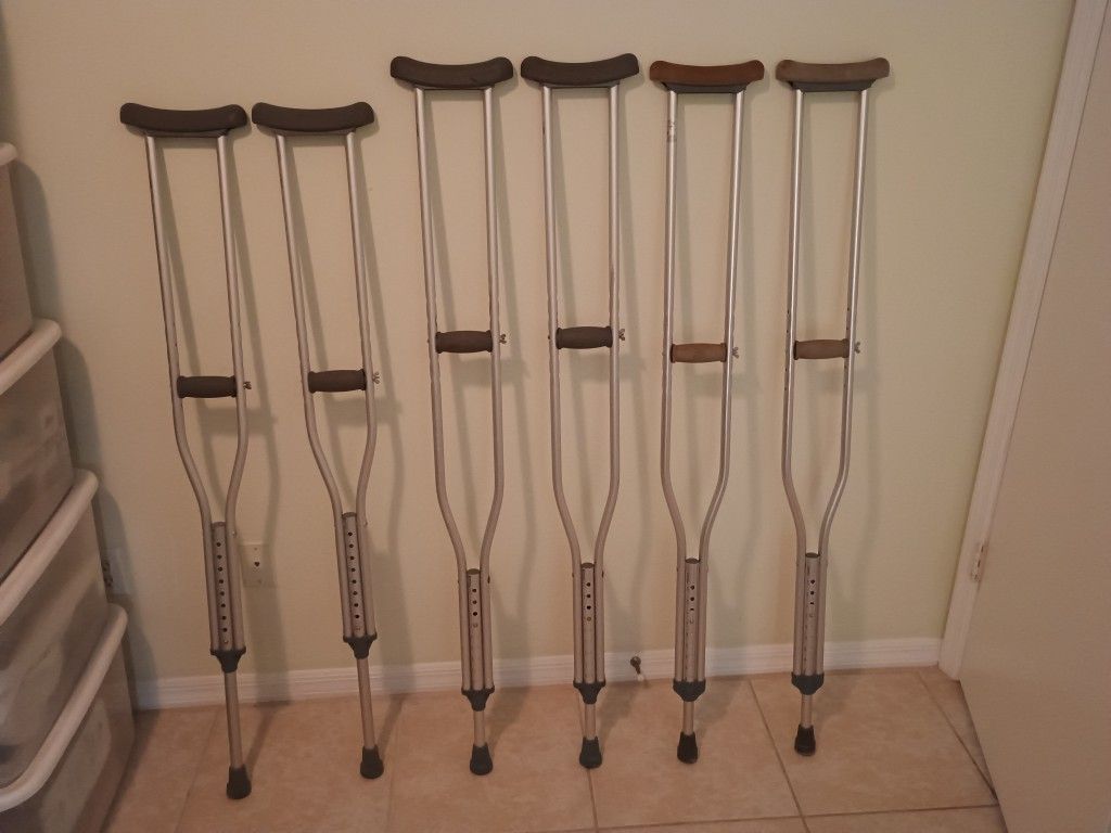 Crutches Three Pair All Aluminum Adjustable For Different Heights
