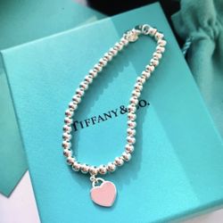 Tiffany & Co. Please Return to Tiffany Pink Heart Tag Beaded Bracelet 