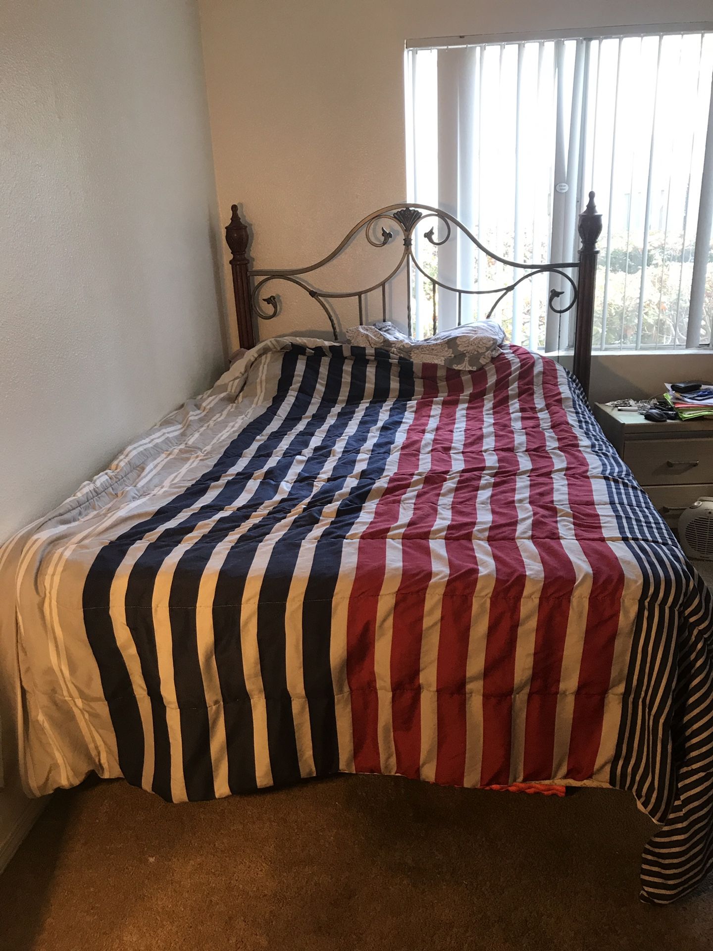 Queen bed frame , mattress and spring box