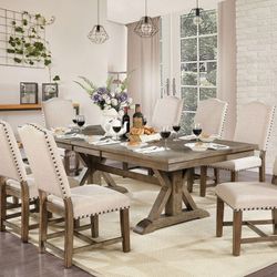7 Piece Rectangular Dining Set in Light Oak (9 Pc Set also available)