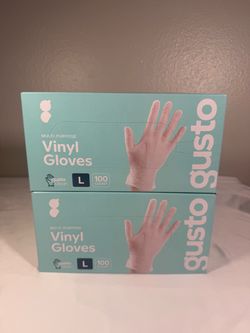 Gusto Multi-Purpose Vinyl Gloves Large – 2 Boxes 200 Count – Latex & Powder Free