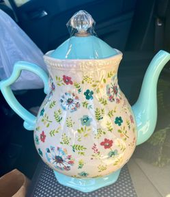 The Pioneer Woman Stoneware Teapot Kari Pattern Mint Green 2.7 Quart