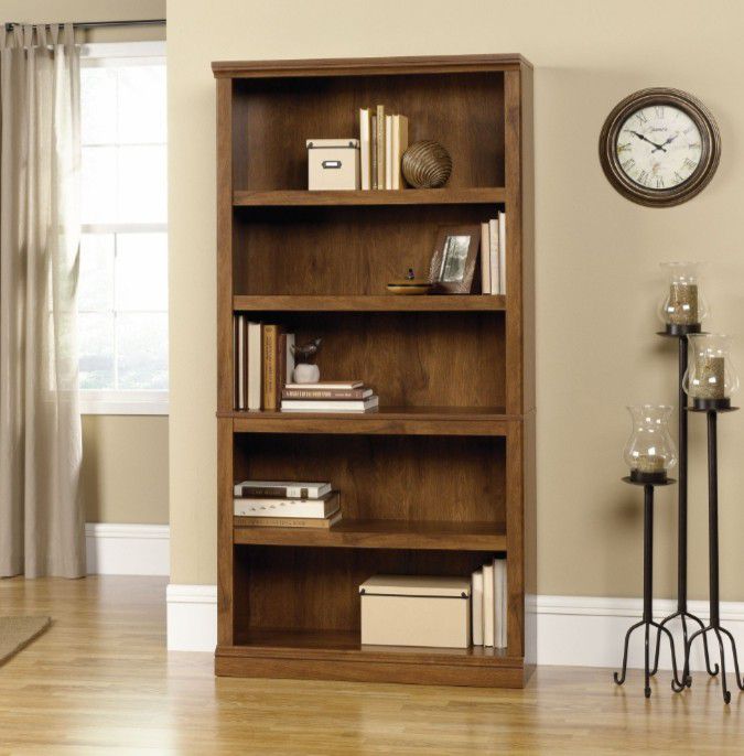 5 Shelf Oak Finish Bookcase for Living Room