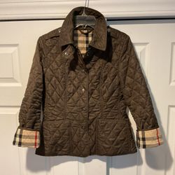 Burberry Brit Nova Check Brown Quilted Down Barn Jacket Coat, Girls sz XL or Women’s sz XS