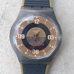 Swatch Watch SUMM102 SOLID MIND Unisex Black Silicone Half Skeleton Dial Working